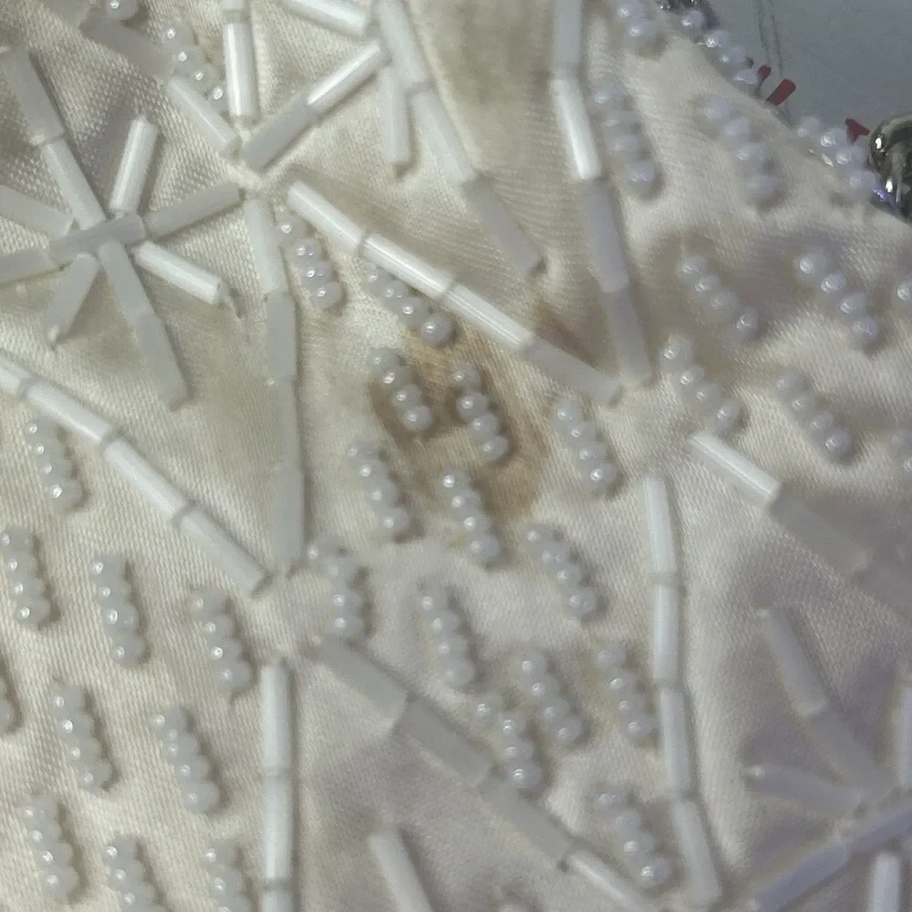 Vintage Walborg Beaded Evening Bag Purse Made in Hong Kong Ivory Beaded Purse